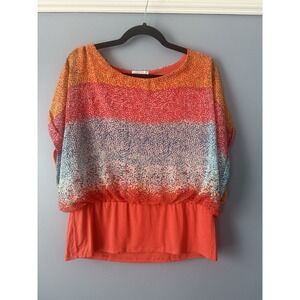 Joseph A Blouse Women's Size Petite‎ XL Colorful Lined Artsy Abstract Sleeve